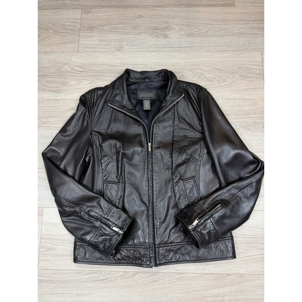 Banana Republic Vintage Black Genuine Leather Jacket Full Zip Fall 02 Large